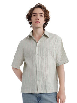 Rare Rabbit - Men Grey Stripes Casual Shirt