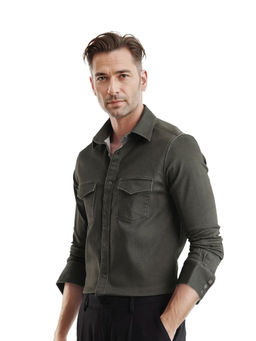 Rare Rabbit - Men Olive Solid Casual Shirt