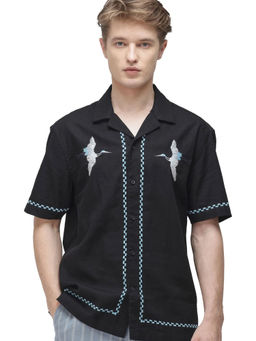 Rare Rabbit - Men Black Embroidered Casual Shirt