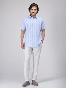 Rare Rabbit - Men Blue Stripes Casual Shirt