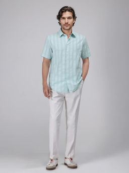 Rare Rabbit - Men Green Stripes Casual Shirt