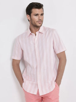 Rare Rabbit - Men Pink Stripes Casual Shirt