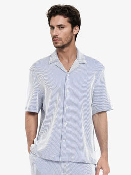 Rare Rabbit - Men Blue Stripes Casual Shirt