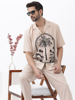 Rare Rabbit - Men Peach Printed Casual Shirt