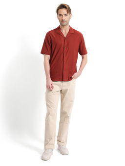 Rare Rabbit - Men Rust Solid Casual Shirt