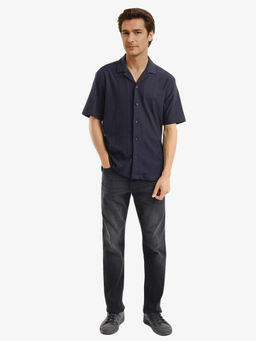 Rare Rabbit - Men Navy Blue Solid Casual Shirt