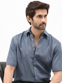 Rare Rabbit - Men Blue Textured Casual Shirt
