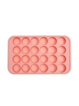 NATURALLY YOURS - Silicone 24 Cavity Round Ice Ball Tray 181 X 111 X 26 Mm Clear Lid Pink Bottom