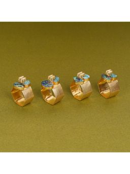 SABERA - Elephant Duo Napkin Ring With Green & Blue Stones (Pack Of 4)