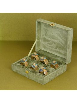 SABERA - Elephant Duo Napkin Ring With Green & Blue Stones (Pack Of 6)