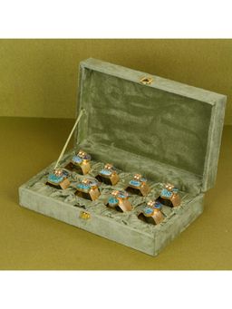 SABERA - Elephant Duo Napkin Ring With Green & Blue Stones (Pack Of 8)