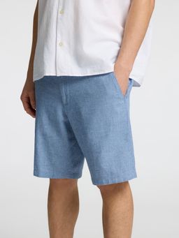 SELECTED HOMME - Blue Mid Rise Linen Blend Shorts