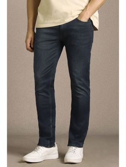 Louis Philippe - Men Navy Blue Light Wash Regular Fit Jeans