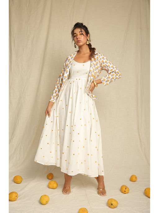 Midi Dress With Dress That Looks Like A Jacket White Silk Jacquard