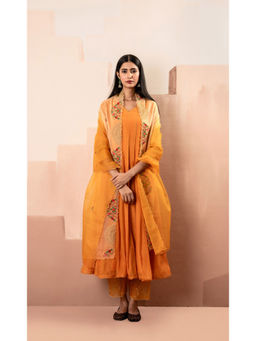 AM by Anita Mittal - Ruhani Orange Anarkali with Pant and Dupatta
