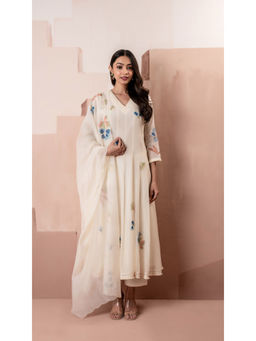 AM by Anita Mittal - Frida Off White Anarkali with Pant and Dupatta