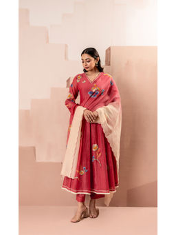 AM by Anita Mittal - Frida Red Anarkali with Pant and Dupatta