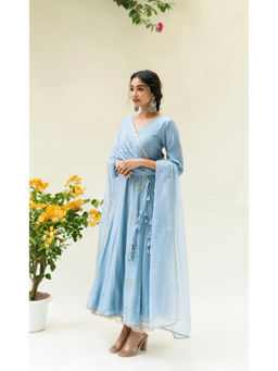 AM by Anita Mittal - Muskat Blue Angrakha with Pant and Dupatta