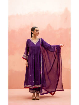 AM by Anita Mittal - Sitara A-Line Purple Kurta with Pant and Dupatta