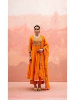 AM by Anita Mittal - Najma Orange Anarkali with Pant and Dupatta
