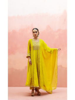 AM by Anita Mittal - Najma Yellow Anarkali with Pant and Dupatta
