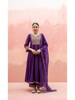 AM by Anita Mittal - Najma Purple Anarkali with Pant and Dupatta
