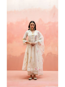 AM by Anita Mittal - Pari White Anarkali with Pant and Dupatta