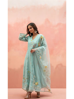 AM by Anita Mittal - Pari Blue Anarkali with Pant and Dupatta