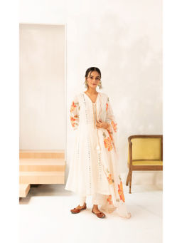 AM by Anita Mittal - Zoya Off White Anarkali with Pant and Dupatta