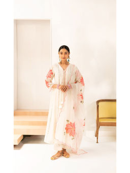 AM by Anita Mittal - Zoya Off White Anarkali with Pant and Dupatta