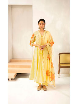 AM by Anita Mittal - Zoya Yellow Anarkali with Pant and Dupatta