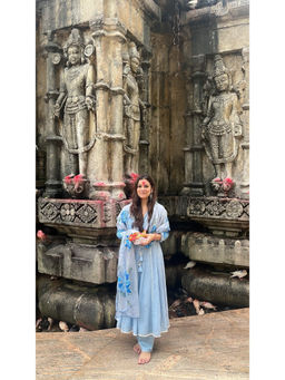 AM by Anita Mittal - Zoya Blue Anarkali with Pant and Dupatta