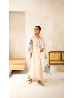 AM by Anita Mittal - Zoya Off White Anarkali with Pant and Dupatta