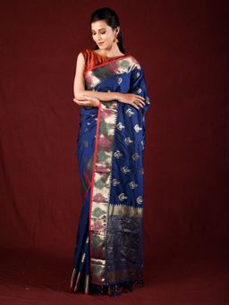 EXCLUSIVA - Blue Soft Silk Weaving Saree Designer Border with Unstitched Blouse