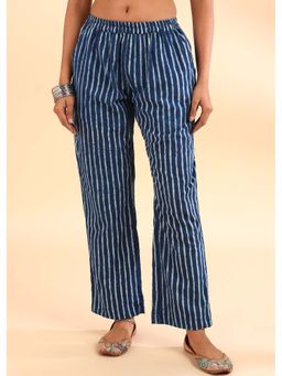 TAHILIYA - Indigo Blue Striped Farsi Pant - Blue