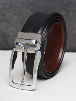 Teakwood - Men Black And Brown Textured Reversible Leather Belt