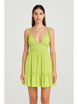 Cider - Solid Ruffle Tie Shoulder Mini Dress
