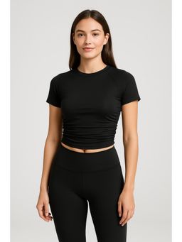 Cider - Black Jersey Ruched Crop Top