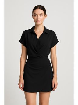 Cider - Black Collar Wrap Buckle Mini Dress