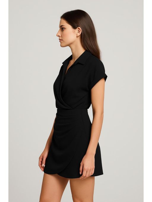 collar wrap buckle mini dress Buy Cider Black Collar Wrap Buckle Mini Dress (S) Online