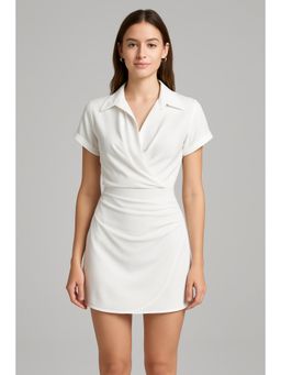Cider - White Collar Wrap Buckle Mini Dress