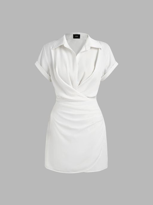 collar wrap buckle mini dress Buy Cider White Collar Wrap Buckle Mini Dress (M) Online