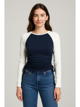 Cider - Blue Raglan Sleeve Patchy Long Sleeve Top