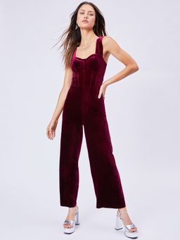 Cider - Velvet Retro Solid Jumpsuit