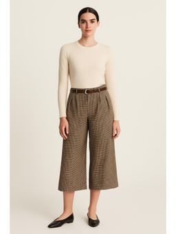 Cider - Houndstooth Mid Waist Belted Wide Leg Trousers Curve & Plus