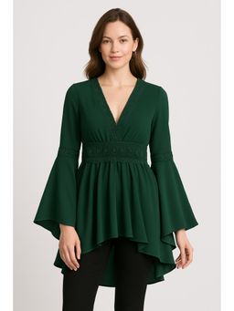 Cider - Solid Lace V-Neck Bell Sleeve Playsuit