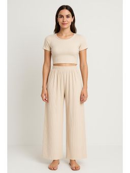 Cider - Knitted Short Sleeve Crop Top & Wide Leg Trousers (Set of 2)
