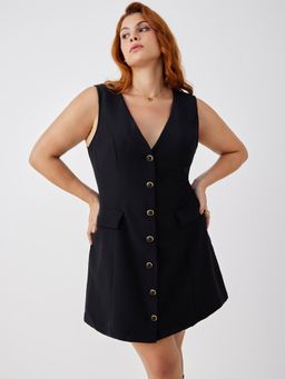 Cider - Solid V-Neck Sleeveless Mini Dress Curve & Plus