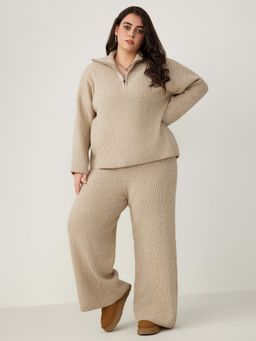 Cider - Wool-Blend Collar Solid Zipper Knitted Sweater Curve & Plus