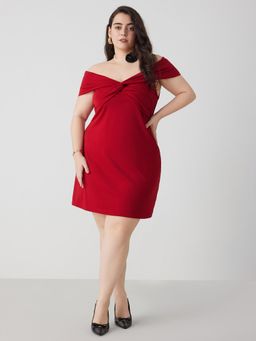 Cider - Jersey Off-Shoulder Solid Twist Mini Dress Curve & Plus